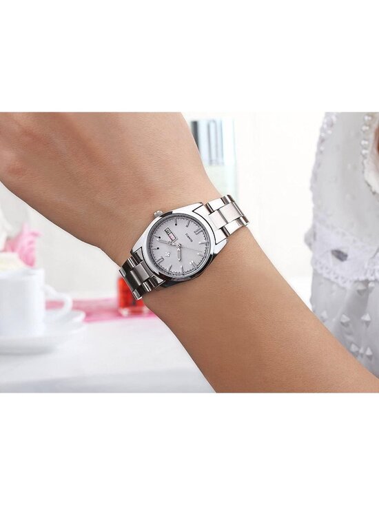 Womens White Dial Analog Quartz Silver Stainless Steel Luminous Waterproof Watch main image 6